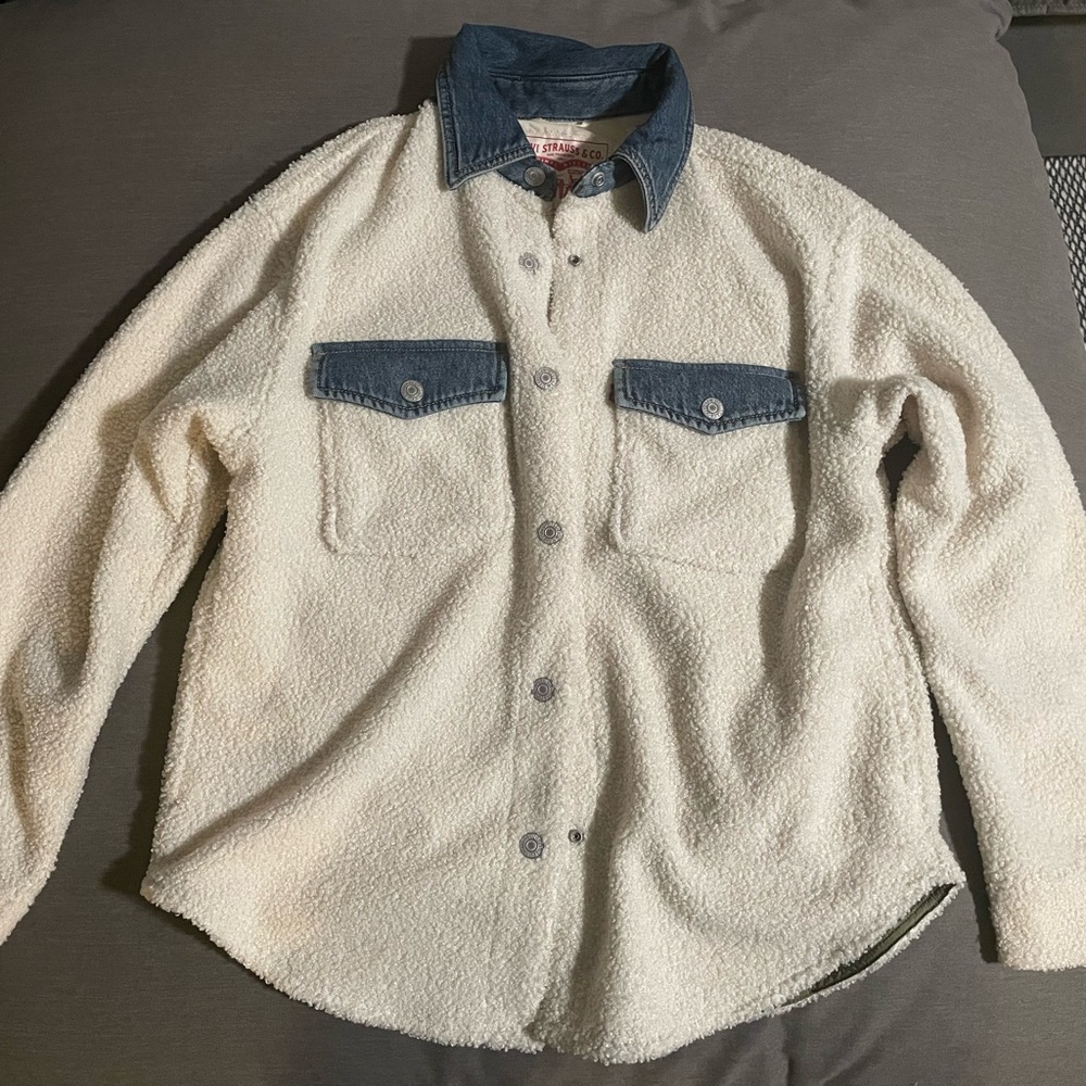 Levi Sherpa and denim shacket